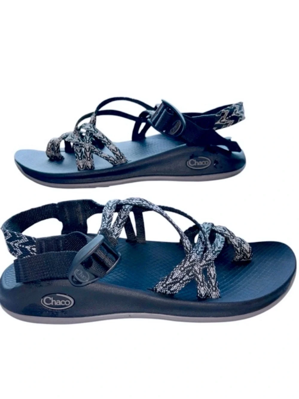 Chaco Z Cloud X2 Toe Loop Sport Sandals Black Gray Geometric Strap 9
